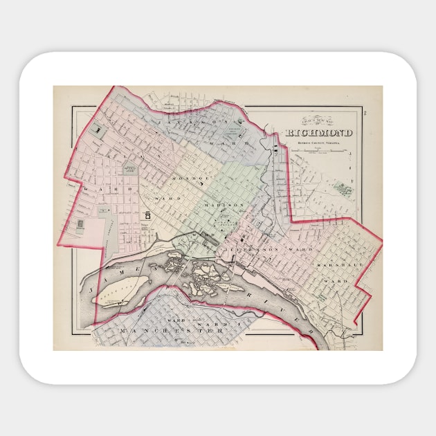 Vintage Map of Richmond Virginia (1884) Sticker by Bravuramedia